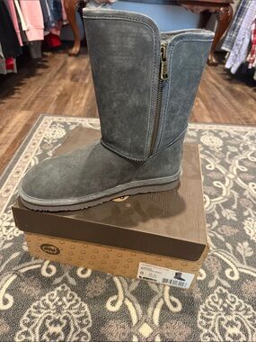 Lamo Gray Suede Mid-Calf Zip Boot